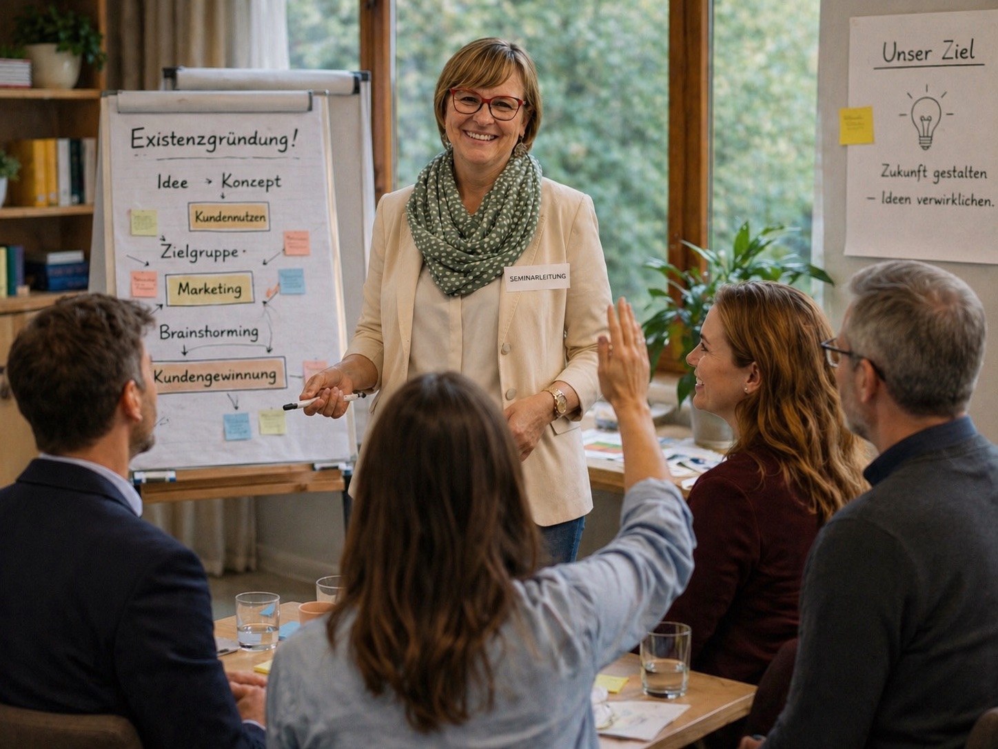 Sabrina Helga Sohr im Seminarraum vor einem Flipchart